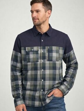 Wrangler Flannel ATG Shirt Mens Large Plaid Organic Cotton Regular Fit Green